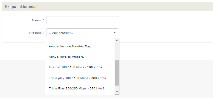 Create template - select periodic products