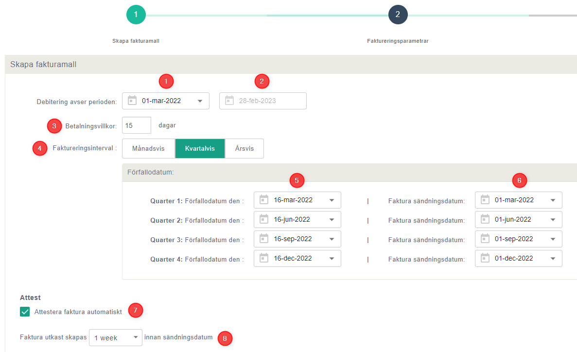 Step 2 - Billing parameters 1