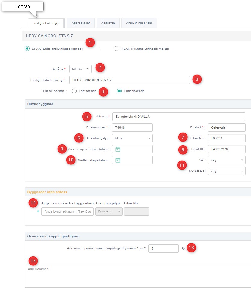 Edit view - property and connection details