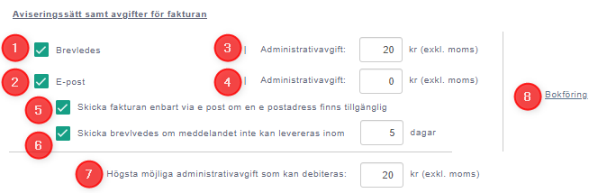 Notification method and fees for invoice