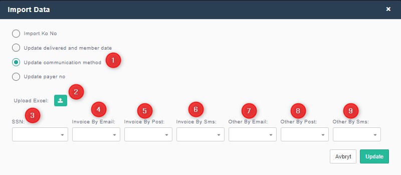 Upload Excel - Communication methods