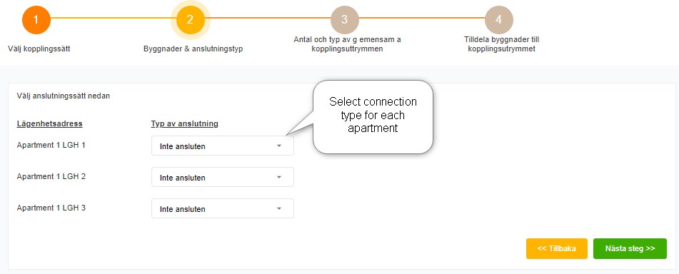 Select connection type or apartments with CCS