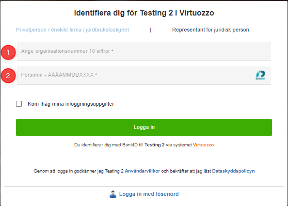 Corporate login using Bank ID